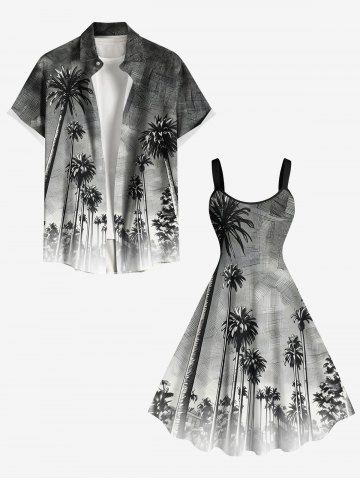 Coconut Tree Ombre Textured Print Plus Size Matching Hawaii Beach Outfit For Couples