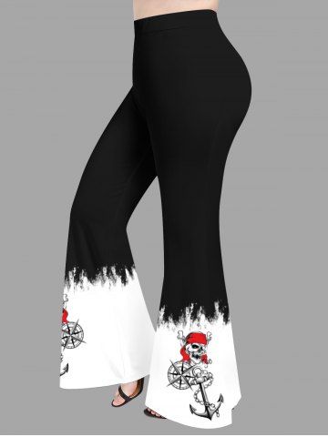Pantalon Évasé Imprimé Crâne de Pirate avec Chaîne Grande Taille - BLACK - 6X