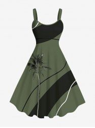 Robe Débardeur Hawaïen en Blocs de Couleurs Arbre de Noix de Coco Imprimé de Grande Taille - Vert profond 5X