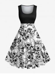 Plus Size Skulls Flowers Print 1950s Vintage Hawaii Dress -  