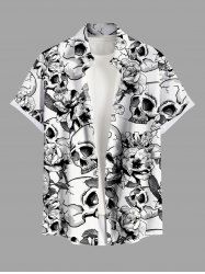 Plus Size Skulls Flowers Print Buttons Pocket Hawaii Shirt For Men -  
