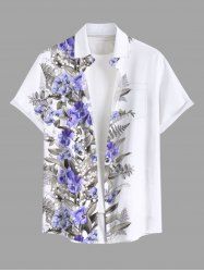 Plus Size Flowers Leaf Print Buttons Pocket Hawaii Shirt For Men -  