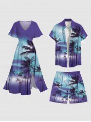 Contrastant Imprimé Cocotier Grande Taille Costume de Plage Assortis pour la Plage - NOIR 