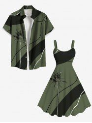 Tenue de Plage Grande Taille Mignon Contrastant Imprimé Cocotier pour la Plage - Vert profond 