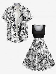 Skulls Flowers Print Plus Size Matching Hawaii Beach Outfit For Couples -  