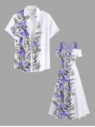 Costume de Plage Grande Taille Imprimé à Fleurs et Feuilles Assorti - Blanc 