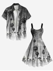 Coconut Tree Ombre Textured Print Plus Size Matching Hawaii Beach Outfit For Couples -  