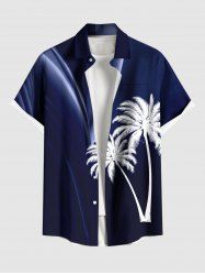 Plus Size Coconut Tree Curve Light Beam Print Hawaii Button Pocket Shirt For Men -  