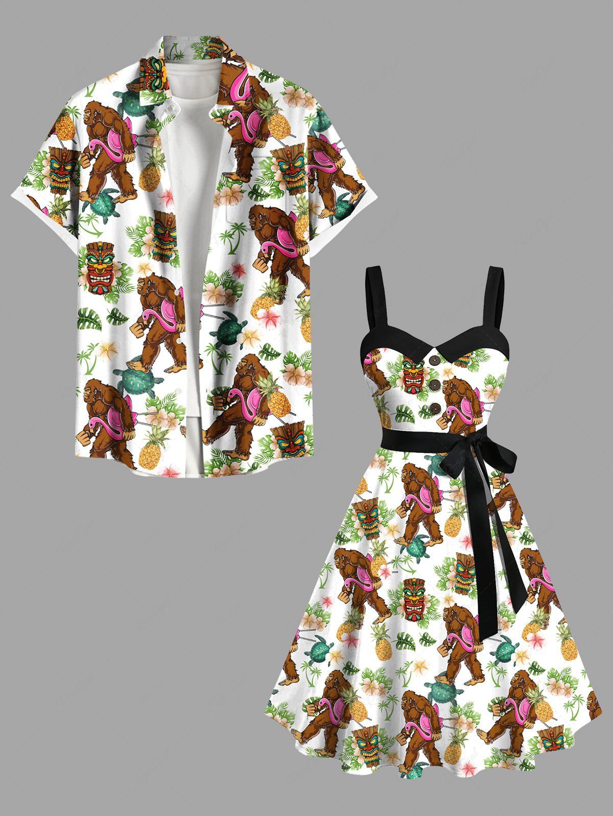 Shops Gorillas Coconut Tree Flowers Pineapple Masks Print Plus Size Matching Hawaii Beach OutfitFor Couples  