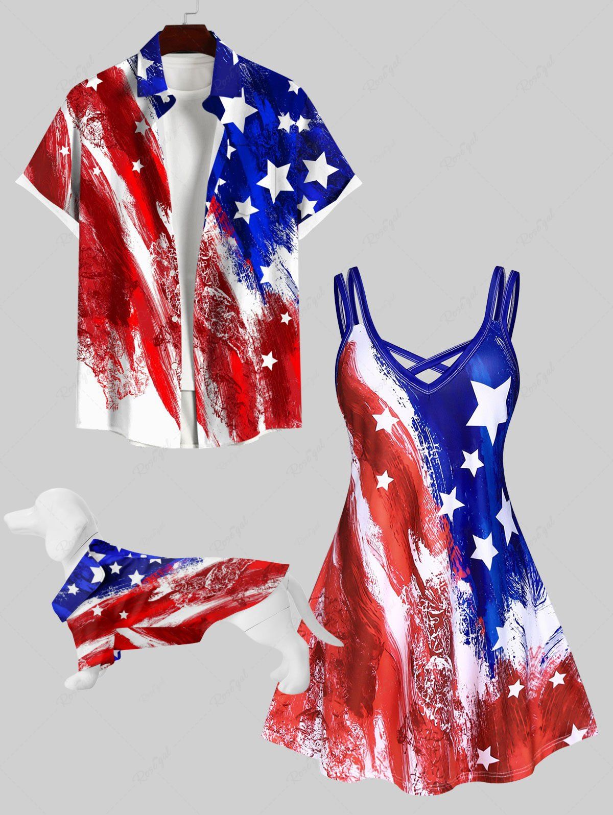 Fancy Painting Patriotic American Flag Print Dog And Owner Matching Outfits  