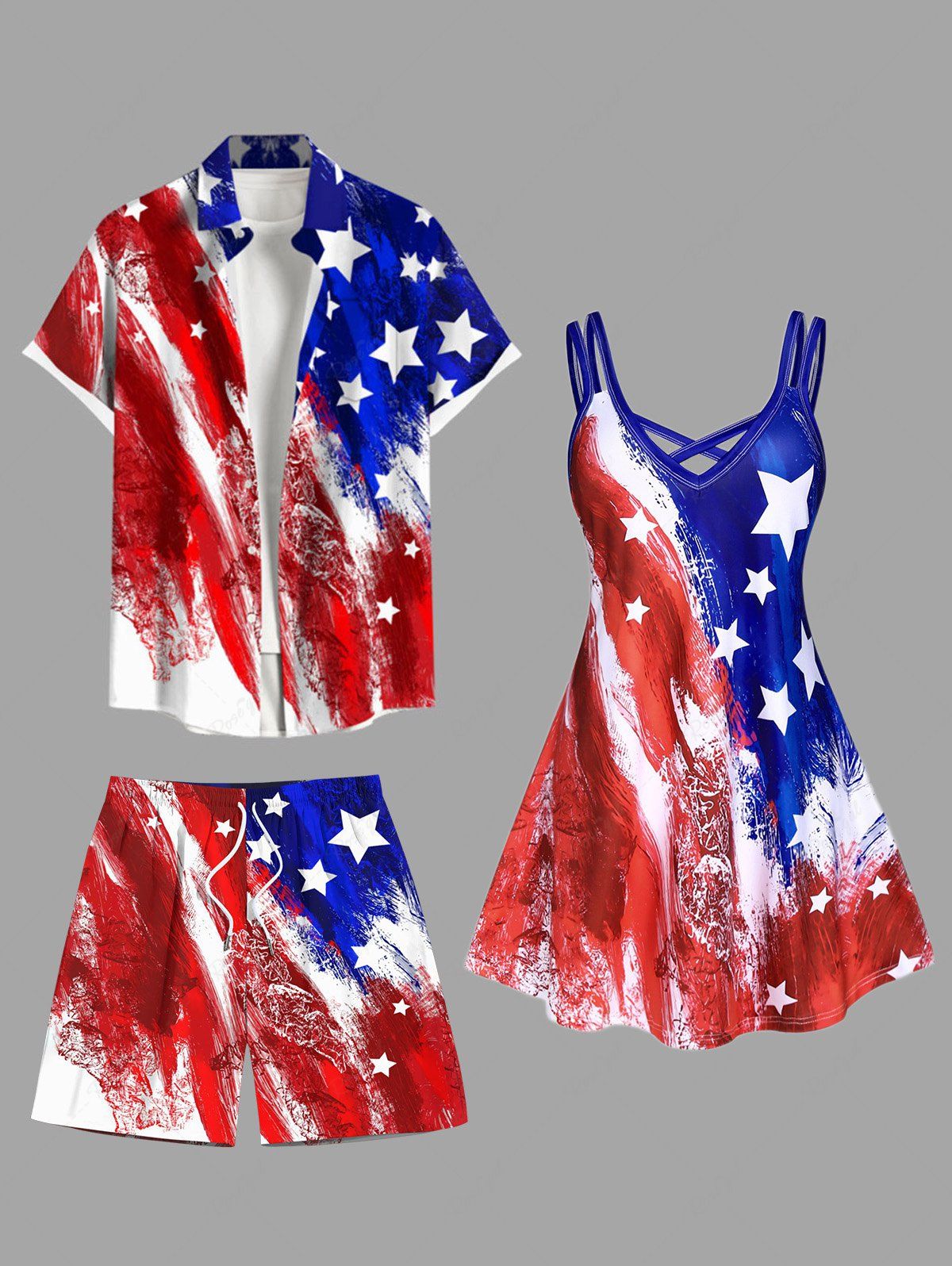 Store Painting Patriotic American Flag Print Plus Size Matching Outfit For Couples  