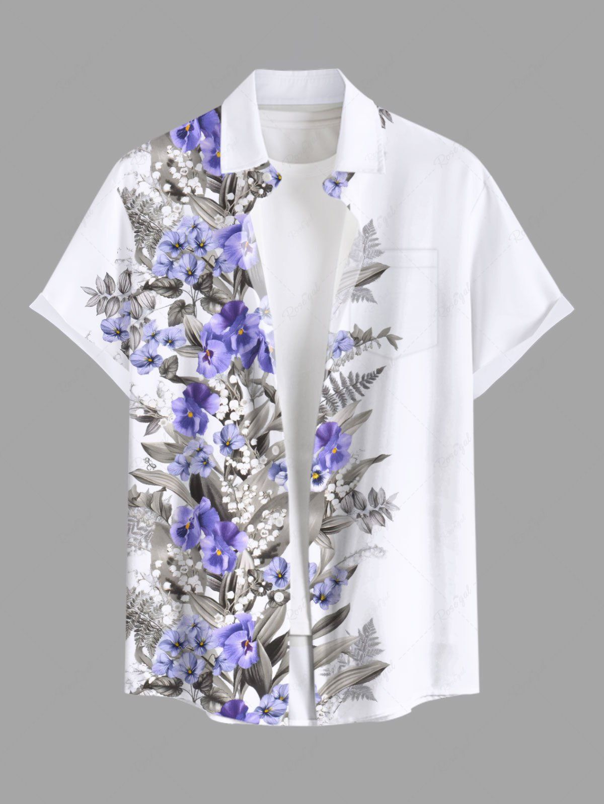 Buy Plus Size Flowers Leaf Print Buttons Pocket Hawaii Shirt For Men  