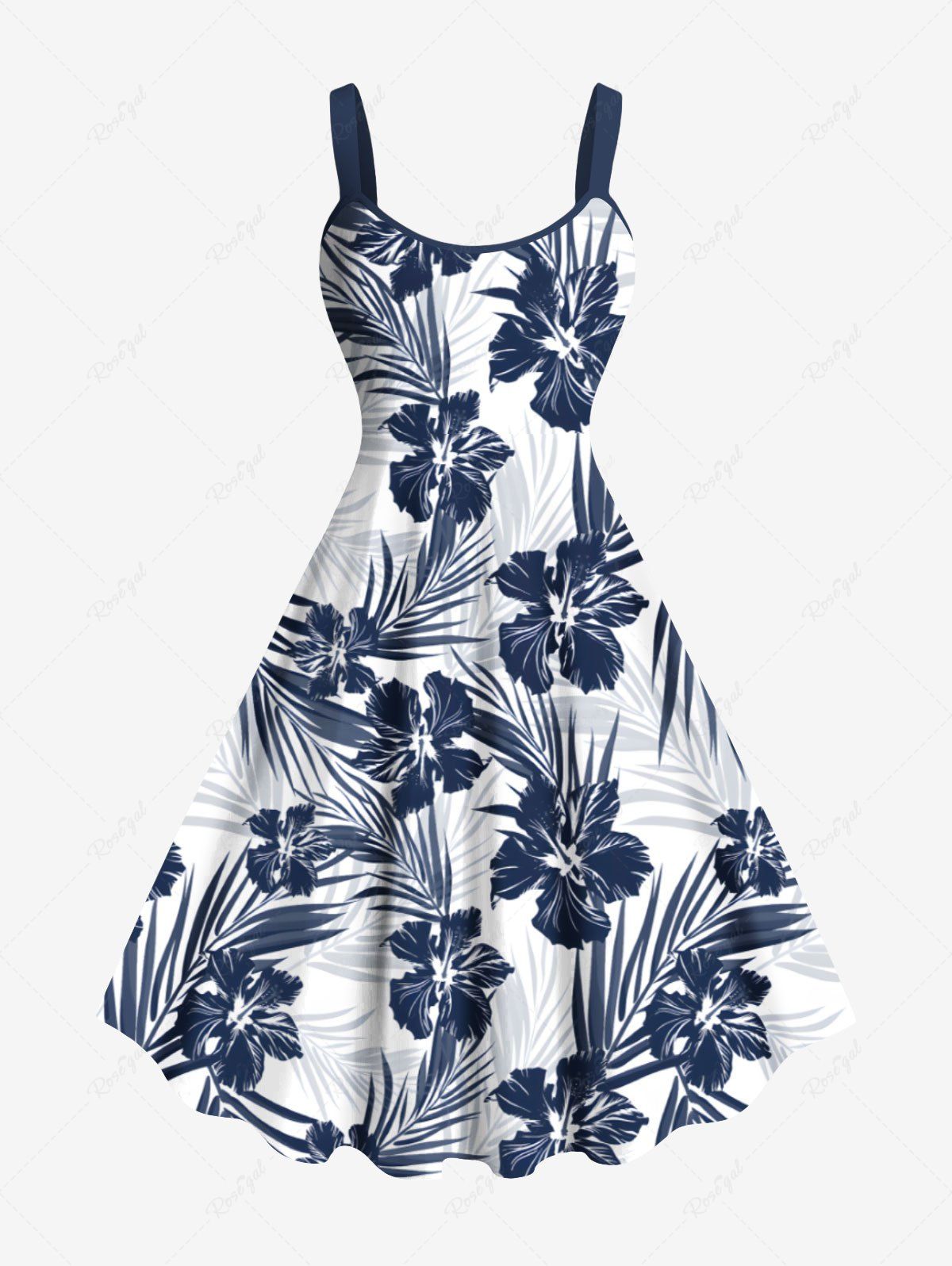 Buy Plus Size Tropical Leaf Hibiscus Flower Print Hawaii Tank Dress  