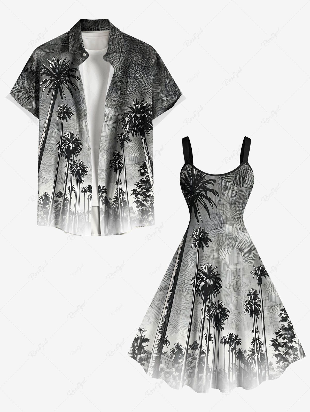 Coconut Tree Ombre Textured Print Plus Size Matching Hawaii Beach Outfit For Couples