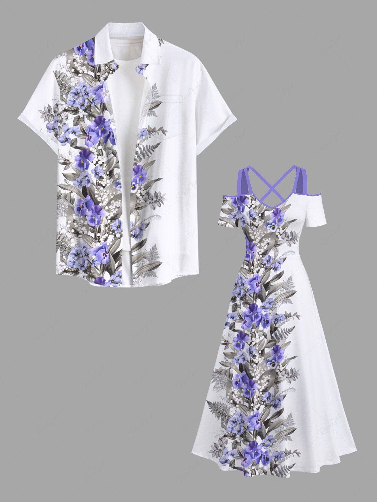 Costume de Plage Grande Taille Imprimé à Fleurs et Feuilles Assorti Blanc 
