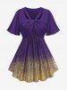 Twist Ombre Hot Stamping Sparkling Sequins Top and Appliques Leggings Plus Size Outfit -  