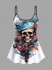 Maillot de Bain Grande Taille Imprimé Rose et Crâne Brûlant - Blanc 