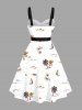 Plus Size Coconut Tree Sun Sailboat Print Buttons Turn Down Collar Hawaii Dress With A Belt -  