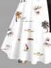 Plus Size Coconut Tree Sun Sailboat Print Buttons Turn Down Collar Hawaii Dress With A Belt -  