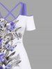 Costume de Plage Grande Taille Imprimé à Fleurs et Feuilles Assorti - Blanc 