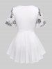 Haut Transparent en Dentelle Florale et Manches Bouffantes à Lacets Grande Taille - Blanc 
