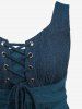 Plus Size Grommets Lace Up Patchwork Textured Ruffles Asymmetrical Dress With Belt -  