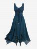 Plus Size Grommets Lace Up Patchwork Textured Ruffles Asymmetrical Dress With Belt -  