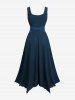 Plus Size Grommets Lace Up Patchwork Textured Ruffles Asymmetrical Dress With Belt -  