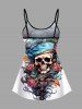Skull Rose Flower Sea Waves Pirate Print Hawaii Cruise Tankini Top(Adjustable Shoulder Strap) -  