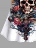 Skull Rose Flower Sea Waves Pirate Print Hawaii Cruise Tankini Top(Adjustable Shoulder Strap) -  