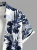 Plus Size Tropical Leaf Hibiscus Flower Print Buttons Pocket Hawaii Shirt For Men -  
