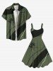 Plus Size Coconut Tree Colorblock Print Hawaii Tank Dress -  
