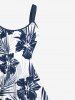 Plus Size Tropical Leaf Hibiscus Flower Print Hawaii Tank Dress -  