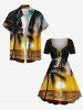 Plus Size Coconut Tree Sun Seascape Print Cinched Hawaii Dress -  