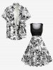 Plus Size Skulls Flowers Print 1950s Vintage Hawaii Dress -  