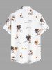 Plus Size Coconut Tree Sun Sailboat Print Buttons Pocket Hawaii Shirt For Men -  