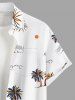 Plus Size Coconut Tree Sun Sailboat Print Buttons Pocket Hawaii Shirt For Men -  