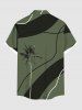 Plus Size Coconut Tree Colorblock Print Buttons Pocket Hawaii Shirt For Men -  