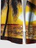Plus Size Coconut Tree Sun Seascape Print Buttons Pocket Hawaii Shirt For Men -  