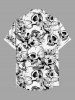 Plus Size Skulls Flowers Print Buttons Pocket Hawaii Shirt For Men -  