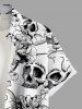 Plus Size Skulls Flowers Print Buttons Pocket Hawaii Shirt For Men -  