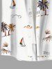 Plus Size Coconut Tree Sun Sailboat Print Buttons Pocket Hawaii Shirt For Men -  