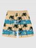 Plus Size Coconut Tree Sea Waves Bird Print Hawaii Beach Shorts For Men -  