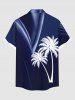 Plus Size Coconut Tree Curve Light Beam Print Hawaii Button Pocket Shirt For Men -  