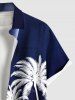 Plus Size Coconut Tree Curve Light Beam Print Hawaii Button Pocket Shirt For Men -  