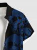 Plus Size Ombre Skull Flower Branch Print Hawaii Button Pocket Shirt For Men -  