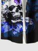 Plus Size Ombre Skull Flower Branch Print Hawaii Button Pocket Shirt For Men -  