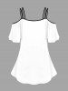 Plus Size Skull Pirate Anchor Chain Steering Wheel Print Hawaii Cruise Cold Shoulder T-shirt -  