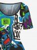 Plus Size Cartoon Monster Tape Star Letters Graffiti Print Hawaii Vintage A Line Dress -  