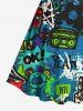 Plus Size Cartoon Monster Tape Star Letters Graffiti Print Hawaii Vintage A Line Dress -  